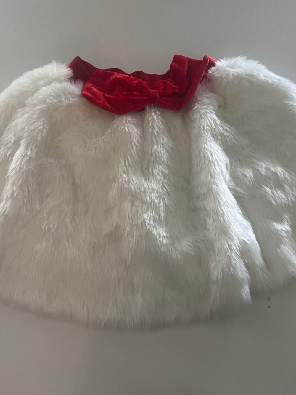 White Faux Fur Skirt with Red Satin Bow for Women